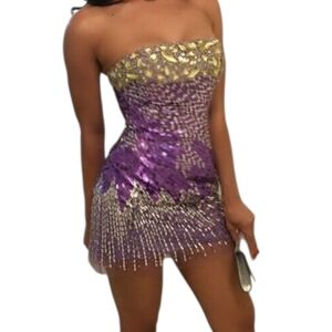Sherri Hill Y2k Prom Homecoming NYE Beaded Mini Dress Purple Size 4